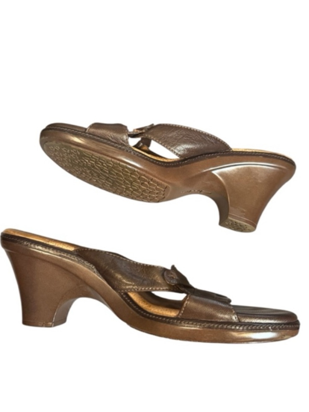 Clarks Brown Leather Heel Sandals Size 8.5M - Picture 2 of 11